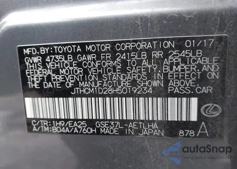 2017 Lexus Is 300 from USA, damaged, VIN JTHCM1D28H5019234